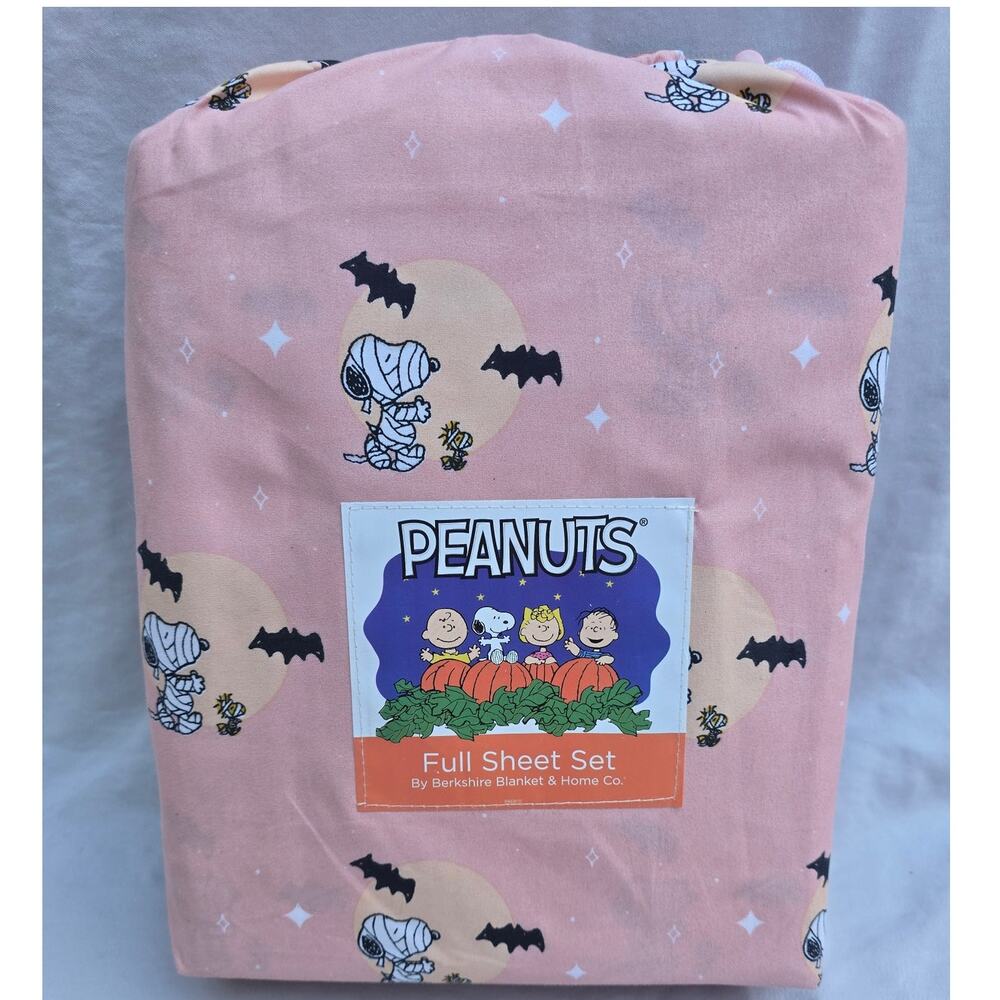 Berkshire Blanket Peanuts Halloween Snoopy Mummy Full Sheet Set Pink 4pc NWT